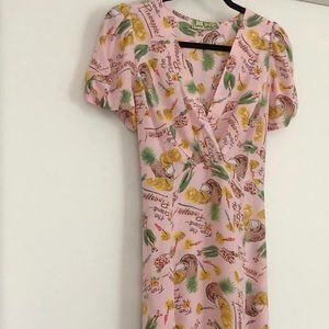 Pink Loco Lindo Hawaiian Print Faux Wrap Dress - M